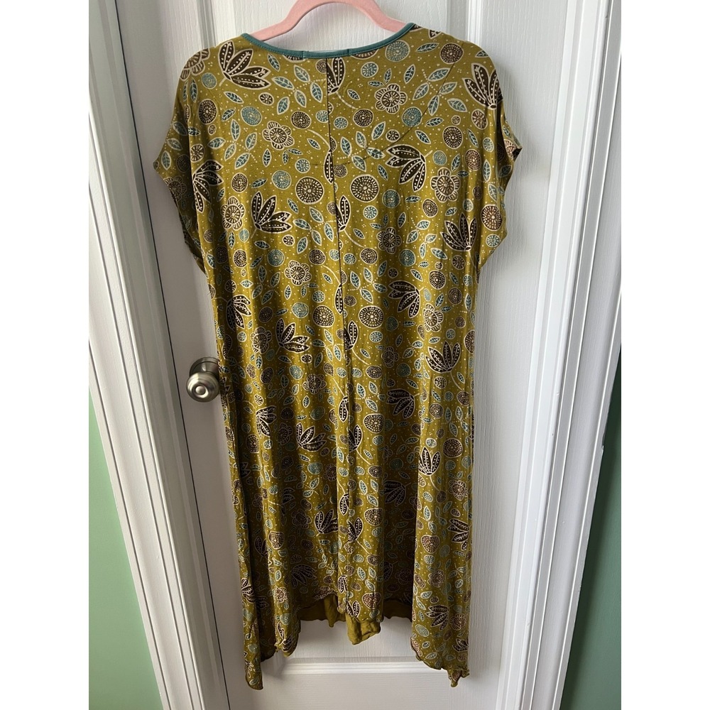 Gudrun Sjoden Dress Green Floral Asymmetrical Hem Shift Size Large - Picture 3 of 5